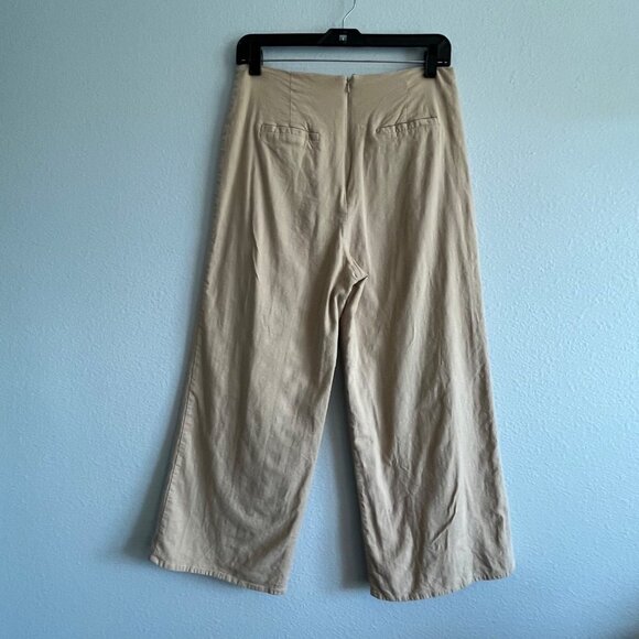 Lovers and Friends High Waisted Linen Blend Cropped Pants Lined Khaki Medium - Picture 5 of 12